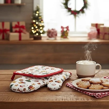 Kit luva térmica e descanso de panela de Natal