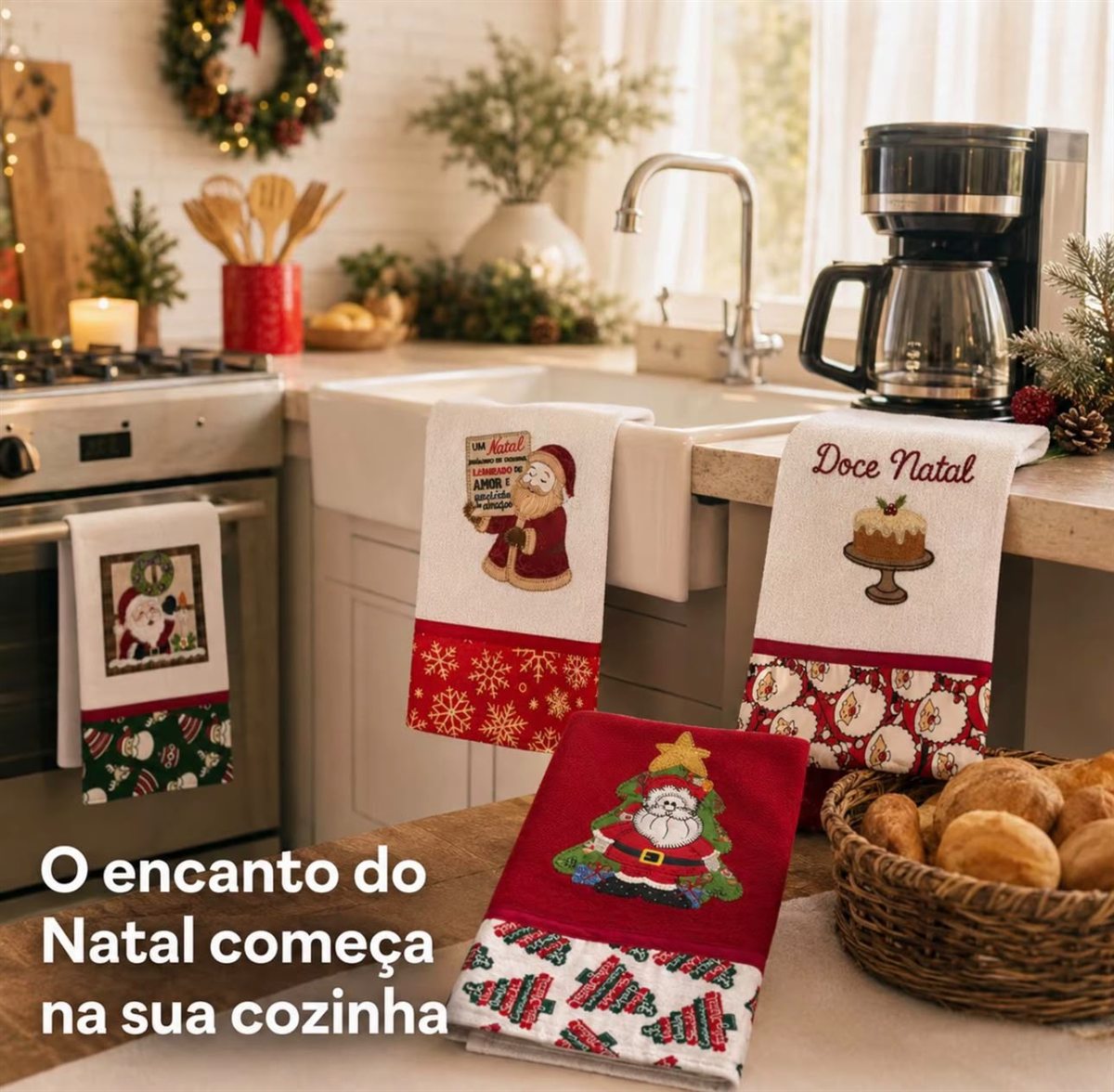 Panos natalinos na cozinha